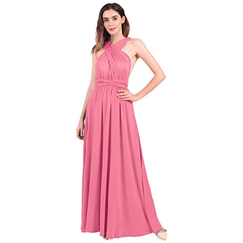 Abendkleid Lang Damen Elegant Rückenfreies Multiway Bandage Wickelkleid Festlich Hochzeitskleid Brautkleid Brautjungfernkleider Cocktailkleid Weihnachten Silvester Partykleid Ballkleid Altrosa L von Odizli