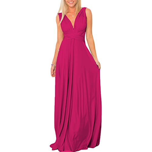 Abendkleid Lang Damen Elegant Rückenfreies Multiway Bandage Wickelkleid Festlich Hochzeitskleid Brautkleid Brautjungfernkleider Cocktailkleid Weihnachten Silvester Partykleid Ballkleid Heiß Rosa XS von Odizli