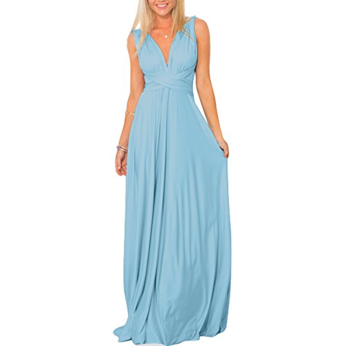 Abendkleid Lang Damen Elegant Rückenfreies Multiway Bandage Wickelkleid Festlich Hochzeitskleid Brautkleid Brautjungfernkleider Cocktailkleid Weihnachten Silvester Partykleid Ballkleid Hellblau S von Odizli