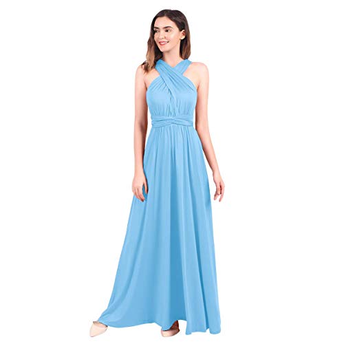 Abendkleid Lang Damen Elegant Rückenfreies Multiway Bandage Wickelkleid Festlich Hochzeitskleid Brautkleid Brautjungfernkleider Cocktailkleid Weihnachten Silvester Partykleid Ballkleid Hellblau XS von Odizli