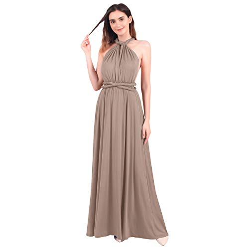 Abendkleid Lang Damen Elegant Rückenfreies Multiway Bandage Wickelkleid Festlich Hochzeitskleid Brautkleid Brautjungfernkleider Cocktailkleid Weihnachten Silvester Partykleid Ballkleid Hellbraun L von Odizli