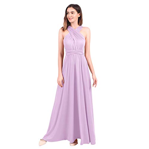 Abendkleid Lang Damen Elegant Rückenfreies Multiway Bandage Wickelkleid Festlich Hochzeitskleid Brautkleid Brautjungfernkleider Cocktailkleid Weihnachten Silvester Partykleid Ballkleid Hellviolett XL von Odizli