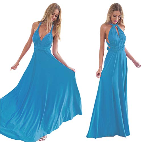 Abendkleid Lang Damen Elegant Sexy Rückenfreies Multiway Bandage Wickelkleid Festlich Hochzeitskleid Brautkleid Brautjungfernkleider Cocktailkleid Weihnachten Silvester Partykleid Ballkleid Blau M von Odizli