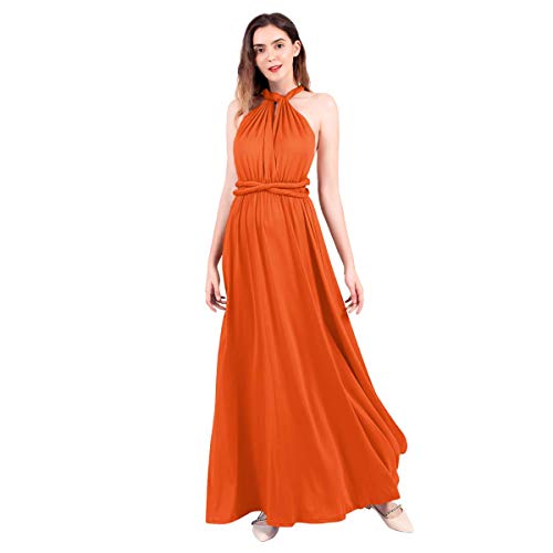 Abendkleid Lang Damen Elegant Sexy Rückenfreies Multiway Bandage Wickelkleid Festlich Hochzeitskleid Brautkleid Brautjungfernkleider Cocktailkleid Weihnachten Silvester Partykleid Ballkleid Orange XS von Odizli