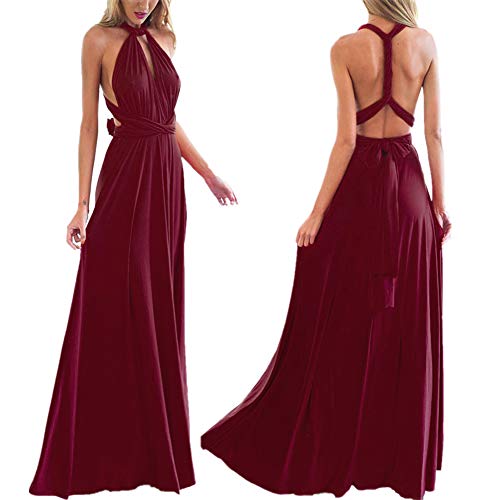 Abendkleid Lang Damen Elegant Sexy Rückenfreies Multiway Bandage Wickelkleid Festlich Hochzeitskleid Brautkleid Brautjungfernkleider Cocktailkleid Weihnachten Silvester Partykleid Ballkleid Weinrot L von Odizli