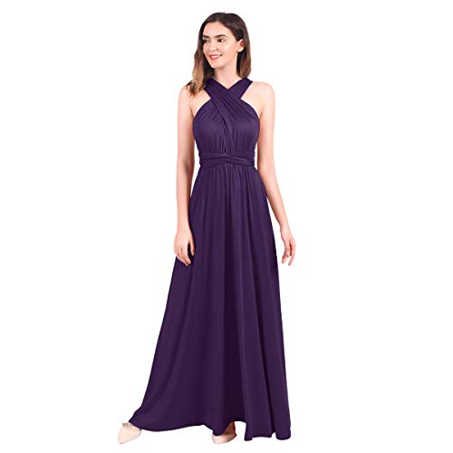 Abendkleid Lang Damen Sexy Rückenfreies Multiway Bandage Wickelkleid Festlich Hochzeitskleid Brautkleid Brautjungfernkleider Cocktailkleid Weihnachten Silvester Partykleid Ballkleid Dunkelviolett M von Odizli