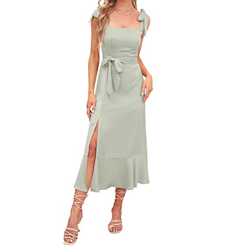 Abendkleider Elegant für Hochzeit Damen Sommer Sexy Spaghetti Kleid mit Schlitz Sommerkleid Hochzeitsgäste Festliche Hochzeitskleid Cocktailkleid Partykleid Abschlusskleid Lang Ballkleider Hellgrün S von Odizli