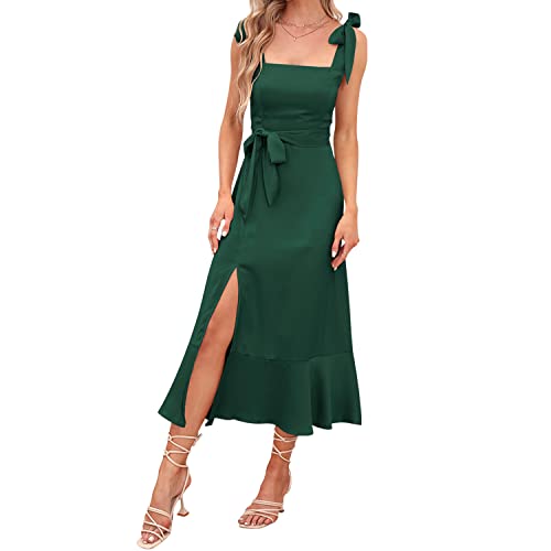 Abendkleider Elegant für Hochzeit Damen Sommer Sexy Spaghetti Kleid mit Schlitz Sommerkleid Hochzeitsgäste Festliche Hochzeitskleid Cocktailkleid Partykleid Abschlusskleid Lang Ballkleider Grün L von Odizli