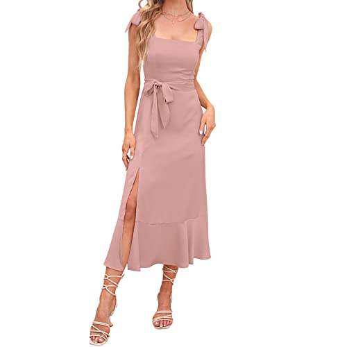 Abendkleider Elegant für Hochzeit Damen Sommer Sexy Spaghetti Kleid mit Schlitz Sommerkleid Hochzeitsgäste Festliche Hochzeitskleid Cocktailkleid Partykleid Abschlusskleid Lang Ballkleider Rosa XL von Odizli