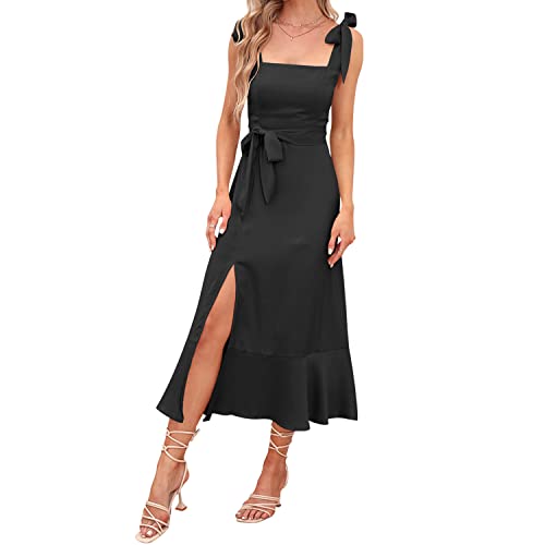 Abendkleider Elegant für Hochzeit Damen Sommer Sexy Spaghetti Kleid mit Schlitz Sommerkleid Hochzeitsgäste Festliche Hochzeitskleid Cocktailkleid Partykleid Abschlusskleid Lang Ballkleider Schwarz S von Odizli