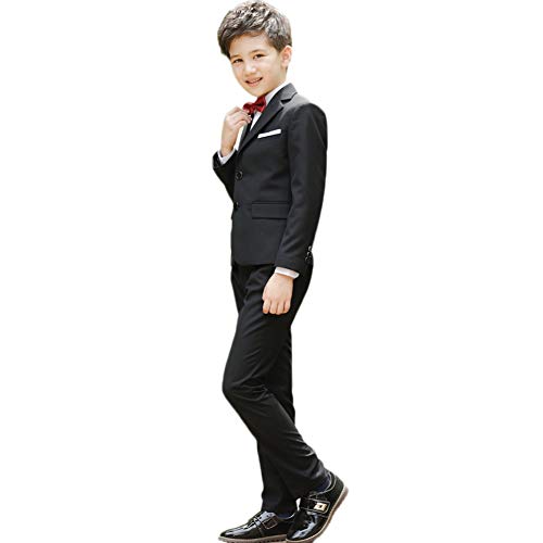 Anzug Kinder Jungen Einschulung Kleidung Set Gentleman Smoking Jacke Sakkos + Weiße Hemd + Hose + Fliege 4tlg Outfit Hochzeit Festliche Anzüge Geburtstagsparty Taufkleidung Schwarz 11-12 Jahre von Odizli