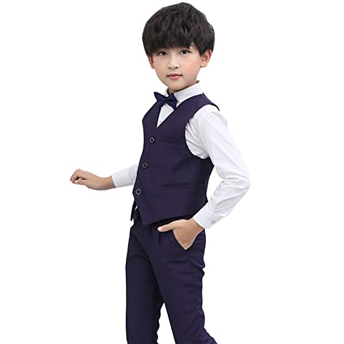 Anzug Kinder Jungen Einschulung Kleidung Set Gentleman Smoking Weste Sakkos + Hemd + Hose + Fliege 4tlg Outfit Hochzeit Festliche Anzüge Geburtstagsparty Taufkleidung Violett 11-12 Jahre von Odizli