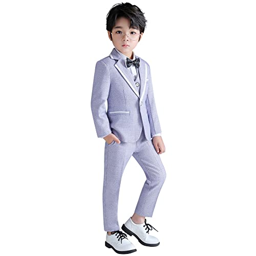 Anzug Kinder Jungen Festlich Hochzeit Einschulung Kleidung Set Gentleman Langarm Hemd + Weste + Blazer Sakkos + Hose + Fliege 5tlg Outfit Geburtstag Taufkleidung Kinderanzüge Hellblau 11-12 Jahre von Odizli