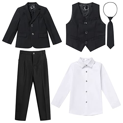 Anzug Kinder Jungen Festlich Hochzeit Einschulung Kleidung Set Gentleman Langarm Hemd + Weste + Blazer Sakkos + Hose + Fliege 5tlg Outfit Geburtstag Taufkleidung Kinderanzüge Schwarz 6-7 Jahre von Odizli