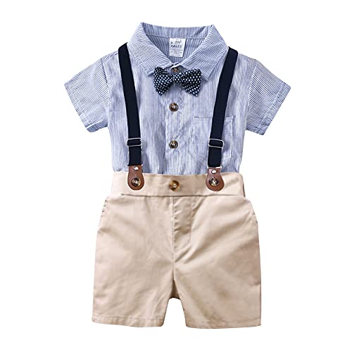 Baby Anzug Junge Hochzeit Festlich Kurzarm Strampler Hemd + Fliege + Hosenträger + Shorts 4tlg Taufe Bekleidungssets 1. Geburtstags Outfit Taufkleidung Taufanzug Taufbekleidung Blau 12-18 Monate von Odizli