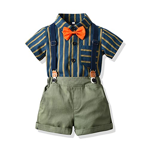 Baby Anzug Junge Hochzeit Kinder Festlich Kleidung Kurzarm Hemd+Fliege+Hosenträger+Shorts 4tlg Sommer Bekleidungssets Taufkleidung Taufanzug 1 geburtstag Outfit Armeegrün Kurz 2-3 Jahre von Odizli