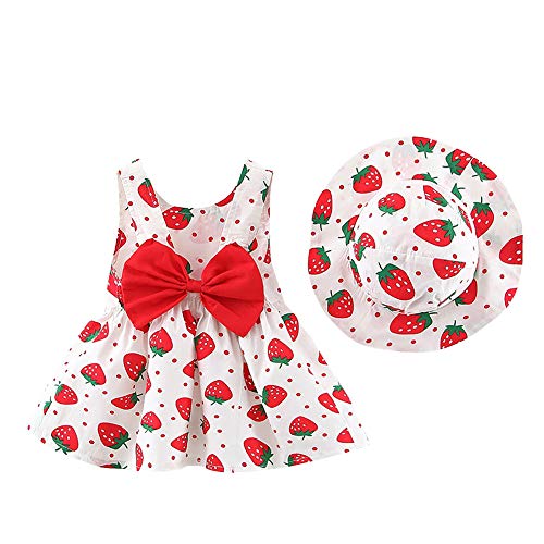 Baby Mädchen Kleidung Kleinkind Schöne Sommer Ärmellos Schleife Prinzessin Tütü Kleid A Linien Schaukel Sommerkleid+Stroh Hut 1. Geburtstag Babykleidung Festliches Taufkleid 2#Rot Erdbeere 2-3 Jahre von Odizli