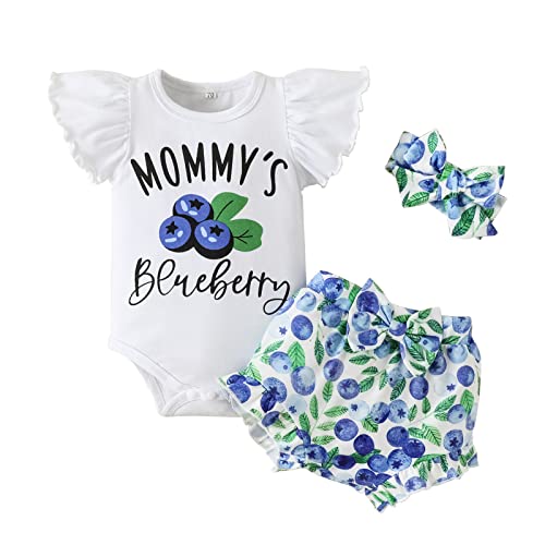 Baby Mädchen Kleidung Kurzarm Strampler Body+Frucht Shorts+Stirnband 3tlg Sommer Bekleidungssets 1. Geburtstag Outfit Babykleidung Neugeborene Erstausstattung Babysachen Set Heidelbeeren 9-12 Monate von Odizli