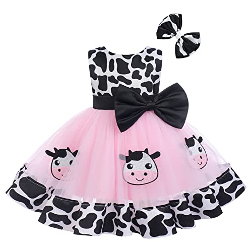 Baby Mädchen Tüllkleid Festlich Prinzessin Kleid Kühe Kostüm+Haarspangen Babykleidung 1. Erster Geburtstag Outfit Halloween Weihnachten Karneval Cosplay Faschingskostüme Rosa-Kühe 6-12 Monate von Odizli