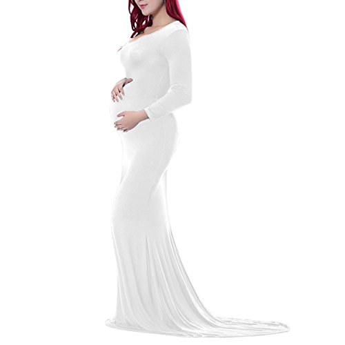 Babybauch Shooting Outfit Umstandskleid Elegante Langarm Herbst Schwangerschaftskleider Schwanger Kleidung Festlich Hochzeit Stillkleid Damen Lang Umstandsbrautkleid Ballkleid Umstandsmode Weiß M von Odizli