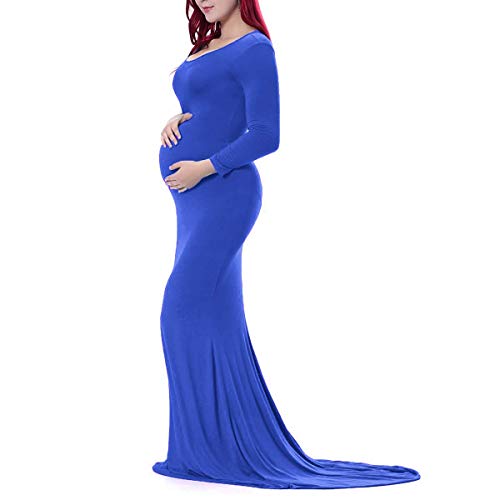 Babybauch Shooting Outfit Umstandskleid Langarm Herbst Schwangerschaftskleider Schwanger Kleidung Festlich Hochzeit Stillkleid Damen Lang Umstandsbrautkleid Ballkleid Umstandsmode Königsblau S von Odizli