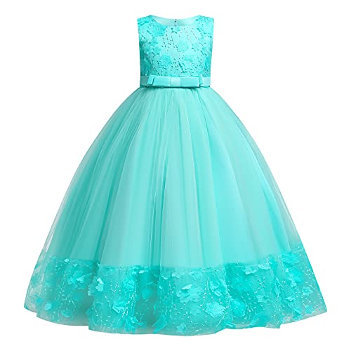 Blumenmädchenkleider Kinder Mädchen Blume Spitze Stickerei Prinzessin Kleid A-Linie Tüllkleid Festliche Hochzeit Erstkommunion Geburtstag Partykleid Abendkleid Lang Ballkleid B#Hellgrün 9-10 Jahre von Odizli