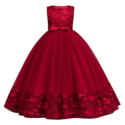 Blumenmädchenkleider Kinder Mädchen Blume Spitze Stickerei Prinzessin Kleid A-Linie Tüllkleid Festliche Hochzeit Erstkommunion Geburtstag Partykleid Abendkleid Lang Ballkleid B#Weinrot 11-12 Jahre von Odizli