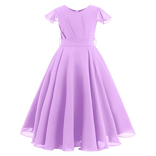 Blumenmädchenkleider Kinder Mädchen Boho Lange Chiffon Prinzessin Kleid Festliche Hochzeit Erstkommunion Kommunionkleid A-Linie Abendkleid Ballkleid Party Sommerkleid Hellviolett 5-6 Jahre von Odizli