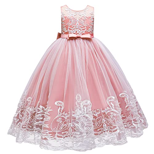 Blumenmädchenkleider Kinder Mädchen Stickerei Prinzessin Kleid A-Linie Tüllkleid Festliche Hochzeit Brautjungfern Erstkommunion Geburtstag Partykleid Abendkleid Lang Ballkleid Hellrosa 2-3 Jahre von Odizli