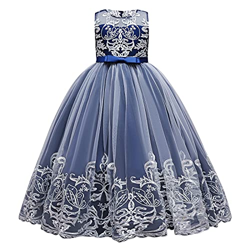 Blumenmädchenkleider Kinder Mädchen Stickerei Prinzessin Kleid A-Linie Tüllkleid Festliche Hochzeit Brautjungfern Erstkommunion Geburtstag Partykleid Abendkleid Lang Ballkleid Königsblau 9-10 Jahre von Odizli