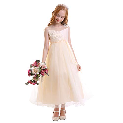 Blumenmädchenkleider Prinzessin Kleid Mädchen Kinder Ärmellos Lange Tüllkleid Festliche Hochzeit Brautjungfer Erstkommunion Geburtstag Partykleid Puffy Abendkleid Ballkleid B#Champagner 13-14 Jahre von Odizli