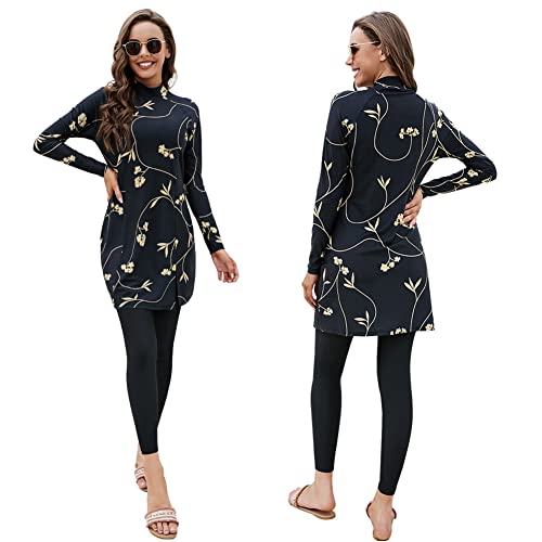 Burkini Damen Muslim Frauen Muslimische Badeanzug Full Cover Schwimmanzug Islamisch Arabisch Jilbab Langarm Schwimmoberteile Built in Bra+Schwimmhose 2tlg Ganzkörper Modest Bademode 4#Schwarz XL von Odizli