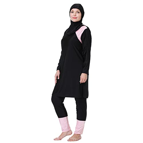 Burkini Damen Muslim Lang Große Größen Muslimische Badeanzug Frauen Langarm Druck UV Shirt+Schwimmhose+Badekappe Hijab Ganzkörper Islamisch Arabisch Modest Bademode Schwimmanzug Schwarz #8 4XL von Odizli