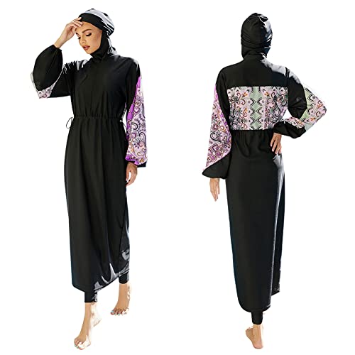 Burkini Damen Muslim Muslimische Badeanzug Frauen Langarm UV Schutzkleidung Badeshirt Lang Tops+Schwimmhose+Badekappe Hijab 3tlg Islamisch Schwimmanzug Jilbab Ganzkörper Modest Bademode 1#Schwarz L von Odizli