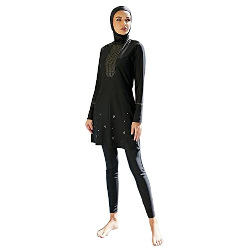 Burkini Damen Muslim Muslimische Badeanzug Frauen Langarm UV Schutzkleidung Badeshirt Lang Tops+Schwimmhose+Badekappe Hijab 3tlg Islamisch Schwimmanzug Jilbab Ganzkörper Modest Bademode 13#Schwarz M von Odizli