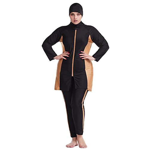 Burkini Damen Muslim Übergröße Frauen Muslimische Bademode Islamisch Arabisch Jilbab Langarm Schwimmoberteile Built in Bra+Schwimmhose+Hijab Kopftuch Khimar 3tlg Ganzkörper Schwimmanzug B#Schwarz 6XL von Odizli