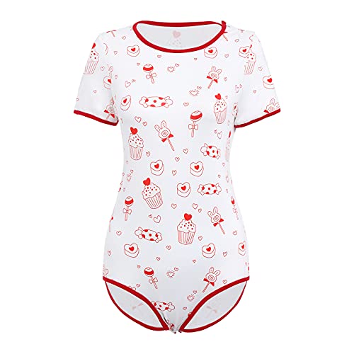 Damen Erwachsene Body ABDL DDLG Kleidung Kurzarm Papas Dessous Neuheit Strampler Nachtwäsche Onesie Pyjama Teddy Shorts Overall Trikot Schlafanzüge Süssigkeit L von Odizli