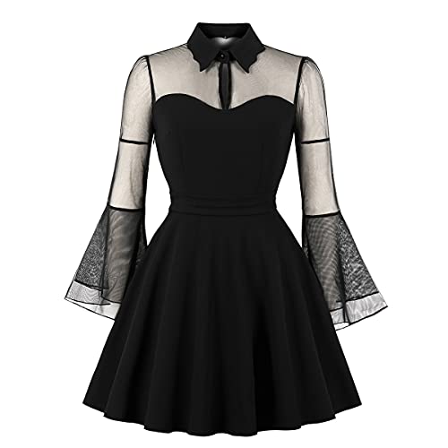 Odizli Rockabilly Kleider Damen 50er Jahre Elegant Vintage Sommer Mesh Langarm A Linie Sommerkleid Swing Petticoat Knielang Coctailkleid Hochzeit Festlich Hochzeitsgäste Kurz Abendkleid Schwarz S von Odizli