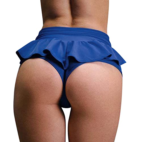 Damen Shorts Pole Dance Outfit Sexy Rüschen Hot Pants High Waist Figurformend Shaping Mini Tight Bikini Shorts Sommer Kurze Hose Sweatpants Laufshorts Jogginghose Yoga Training Gym Fitness Blau S von Odizli