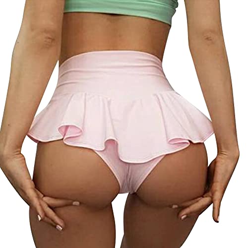 Damen Shorts Pole Dance Outfit Sexy Rüschen Hot Pants High Waist Figurformend Shaping Mini Tight Bikini Shorts Sommer Kurze Hose Sweatpants Laufshorts Jogginghose Yoga Training Gym Fitness Rosa L von Odizli