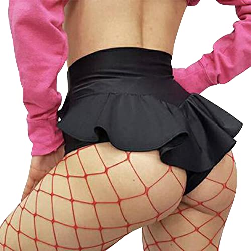 Damen Shorts Pole Dance Outfit Sexy Rüschen Hot Pants High Waist Figurformend Shaping Mini Tight Bikini Shorts Sommer Kurze Hose Sweatpants Laufshorts Jogginghose Yoga Training Gym Fitness Schwarz S von Odizli