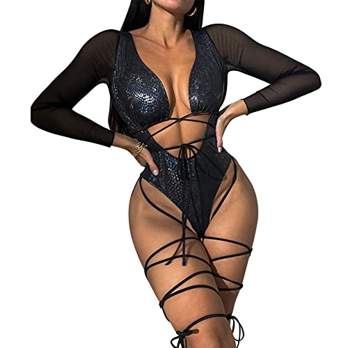 Festival Outfit Damen Rave Sexy Glitzer Pailletten Oberteil Crop Top+Bauchtanz Skater Fransen Rock 90er Jahre Minirock Burning Halloween Karneval Alien Party Kleidung Winx Club Kostüm Schwarz #B L von Odizli