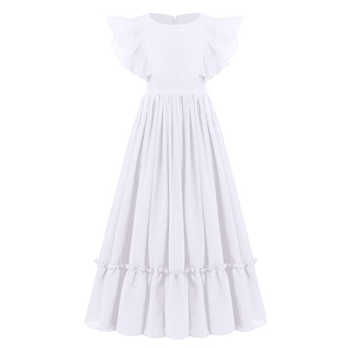 Festliches Kleid Mädchen Kinder Kommunionkleid Rüschen Chiffon Prinzessin A-Linie Maxikleid Blumenmädchenkleid Hochzeit Erstkommunion Brautjungfer Party Abendkleid Lang Ballkleid Weiß 11-12 Jahre von Odizli