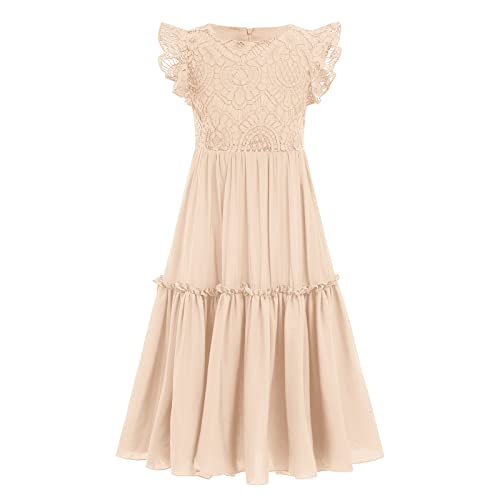 Festliches Kleid Mädchen Kinder Sommer Boho Floral Spitze Prinzessin Blumenmädchenkleider Hochzeit Geburtstag Party Ballkleid Erstkommunion Kommunionkleid Maxi Lang Abendkleid Champagner 11-12 Jahre von Odizli