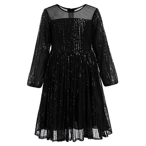 Festliches Kleid Mädchen Kinder Weihnachtskleid Langarm Glitzer Paillettenkleid Prinzessin Blumenmädchenkleider Weihnachten Hochzeit Geburtstag Erstkommunion Einschulungs Ballkleid Schwarz 10-11 Jahre von Odizli