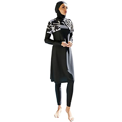 Frauen Muslimische Badeanzug Burkini Damen Muslim Full Cover Islamisch Arabisch Jilbab Schwimmanzug Langarm Schwimmoberteile Built in Bra+Schwimmhose+Hijab 3tlg Ganzkörper Modest Bademode 7#Schwarz M von Odizli