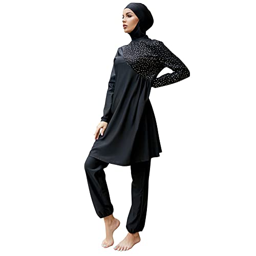 Frauen Muslimische Badeanzug Burkini Damen Muslim Full Cover Islamisch Arabisch Jilbab Schwimmanzug Langarm Schwimmoberteile Built in Bra+Schwimmhose+Hijab 3tlg Ganzkörper Modest Bademode 8#Schwarz XL von Odizli