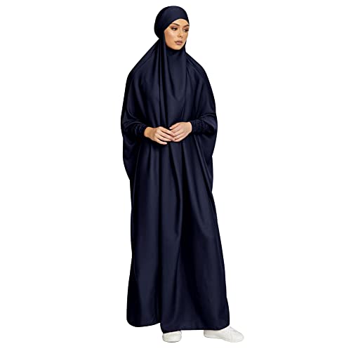 Gebetskleidung für Frauen Abaya Muslim Damen Hijab mit Kapuze Langarm Islamische Muslimische Kleid Arabisch Türkische Robe Jilbab Khimar Kaftan Ramadan Burka Ganzkörper Lang Gebetskleid Marineblau L von Odizli