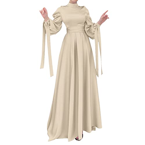 Gebetskleidung für Frauen Abaya Muslim Damen Islamische Muslimische Kleider Langarm Satin Robe Jilbab Khimar Kaftan Ramadan Burka Ganzkörper Lang Hijab Gebetskleid Maxikleid Beige(Nein Hijab) S von Odizli