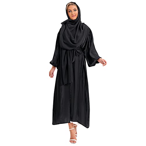 Gebetskleidung für Frauen Islam Langarm Sommer Strickjacke Gebetskleid Namaz Elbisesi Türkische Robe Dubai Arab Turkey Jilbab Khimar Kaftan Maxikleid Abaya Burka Ganzkörper Schwarz（habe Hijab） XXL von Odizli